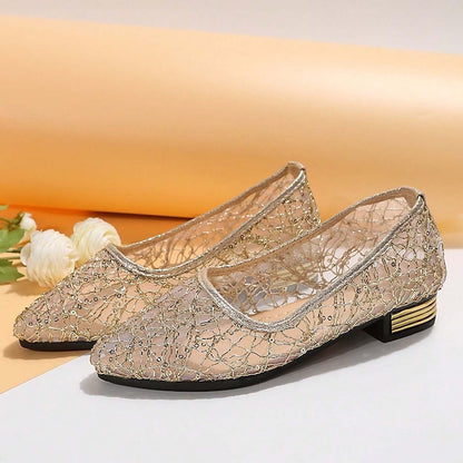 Flats Sequin Silver Ballet – Elegant Mesh Women's