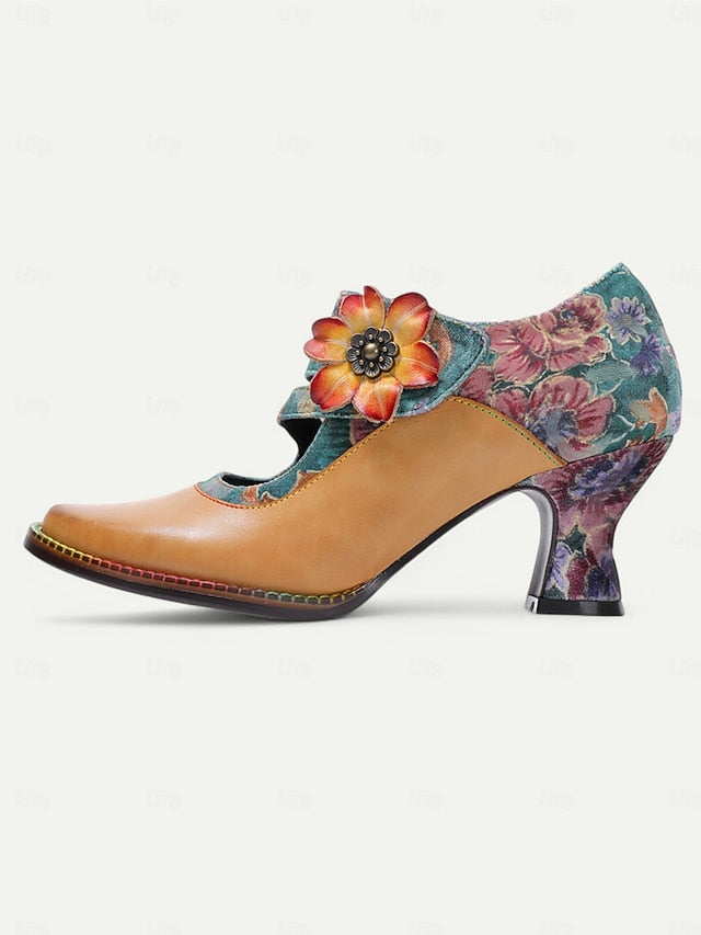 Floral Jane Heels Women's 1930s Mary Vintage – Leather