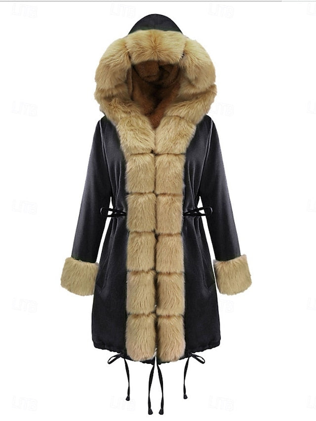Collar Breathable Women's Pocket Faux Warm Fur Coat