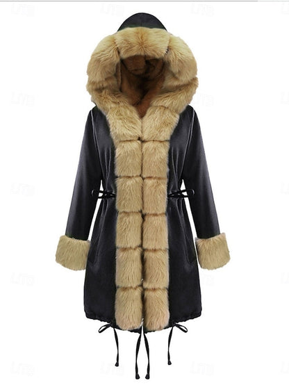Collar Breathable Women's Pocket Faux Warm Fur Coat