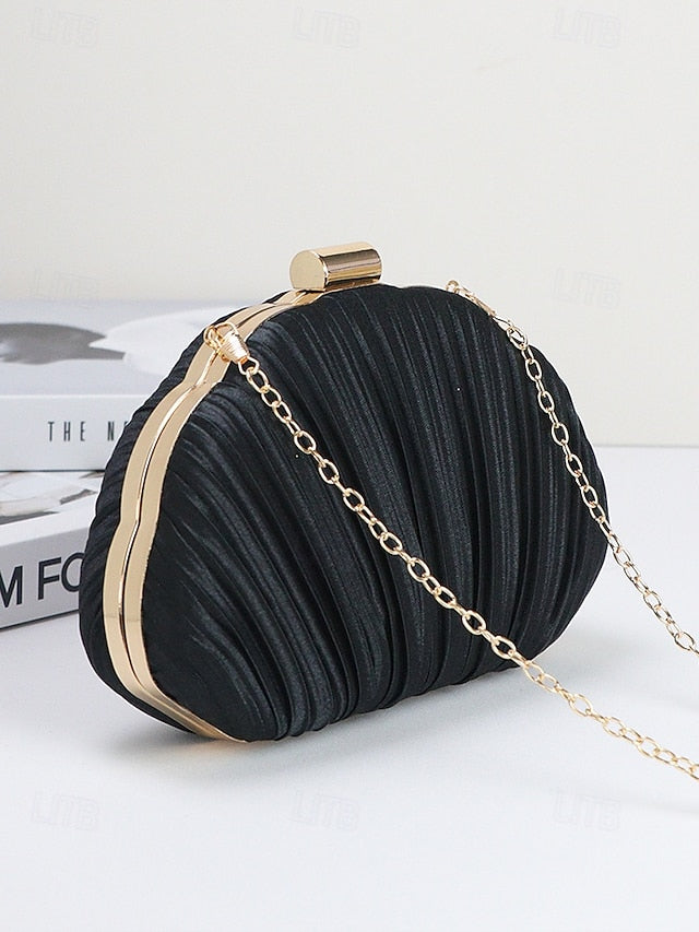 Purse Pleated Shell Evening Satin Clutch Women's