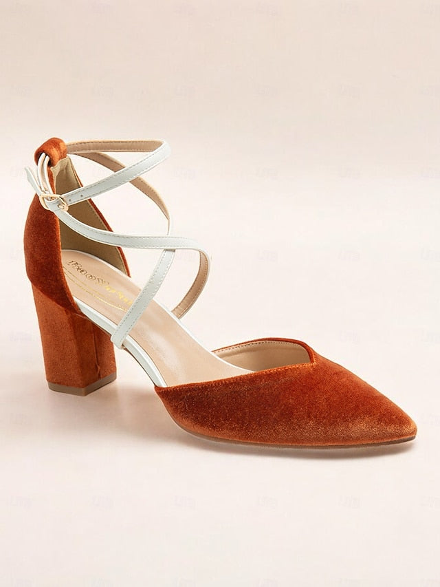 Suede Heels Chic Women's Two-Tone Strap Elegant - Ankle