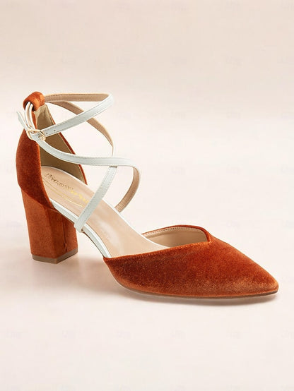 Suede Heels Chic Women's Two-Tone Strap Elegant - Ankle
