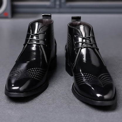 Ankle Leather Men's Brogue Glossy Wingtip Burgundy Faux