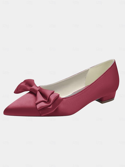 Pointed - Bow Flats Women's Elegant Satin Green Toe