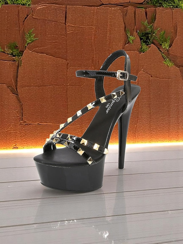 Heels Studded Women's Straps with Platform Stiletto