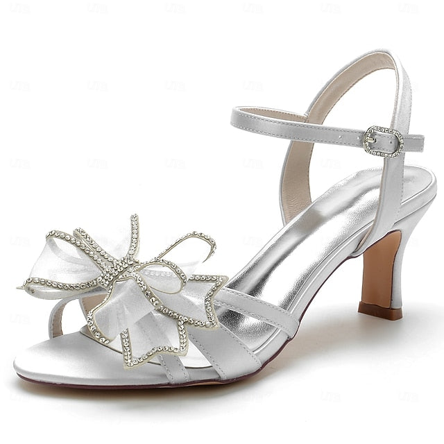 Rhinestone Detail with Kitten Luxury Bow Sandals – Bridal Heel