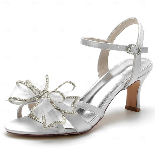 Rhinestone Detail with Kitten Luxury Bow Sandals – Bridal Heel