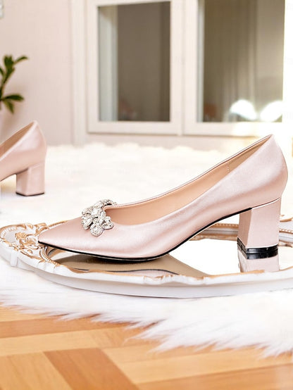 Pointed Women's Satin with Pumps Champagne Toe Wedding