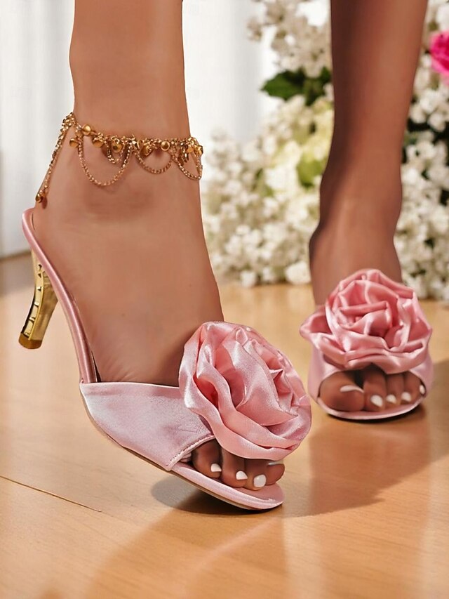 and Women's Open-Toe Accents with Satin Heels Wedding Gold