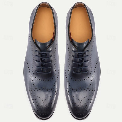 Blue Cowhide Shoes Men's Classic Oxford Genuine Navy