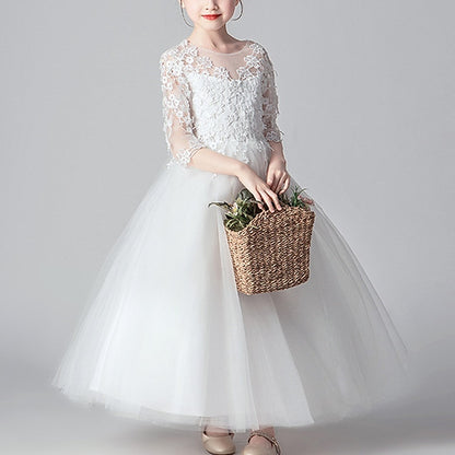 Color Girls' Dress Party Kids Girl Flower Solid