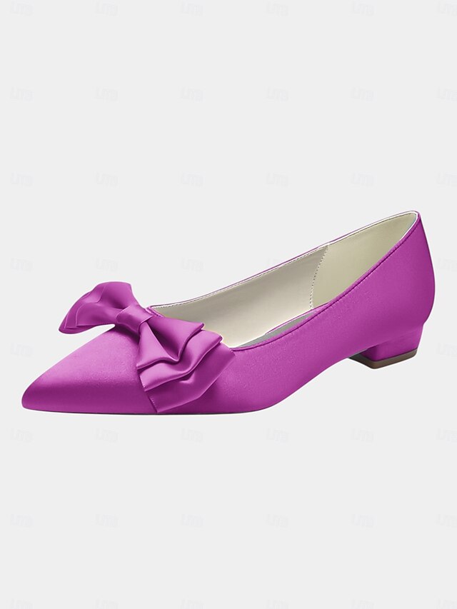 Pointed - Bow Flats Women's Elegant Satin Green Toe