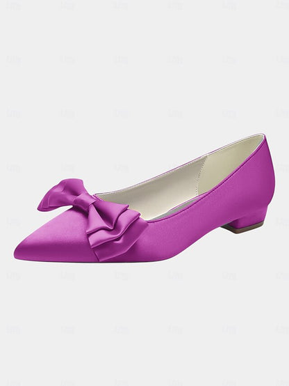 Pointed - Bow Flats Women's Elegant Satin Green Toe