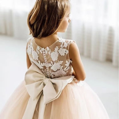 Kids Party Girls' Flower Dress Girl Color Solid