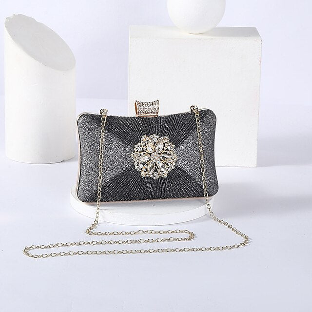 Rhinestone Chain Elegant Women's with Clutch Gold Strap Bag