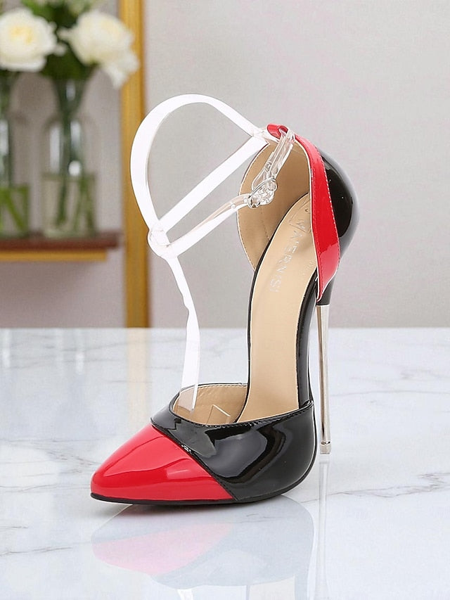 Black and Stiletto Red Leather Women's Toe Patent Pointed