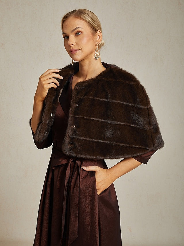 Shrug Brown Fur Faux Formal Cocktail Women's Wrap Party