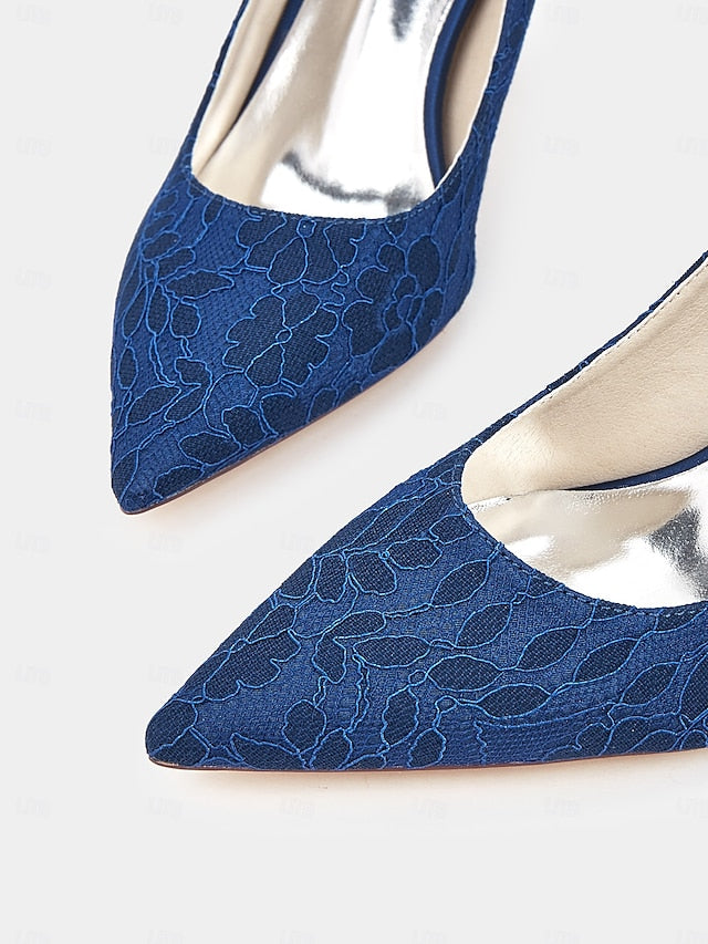 Heels Pointed-Toe - Women's Lace-Embroidered Stiletto