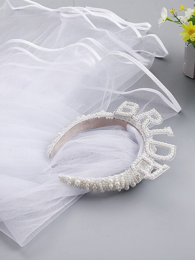 Veil Headband with 'BRIDE' Pearl-Embellished –