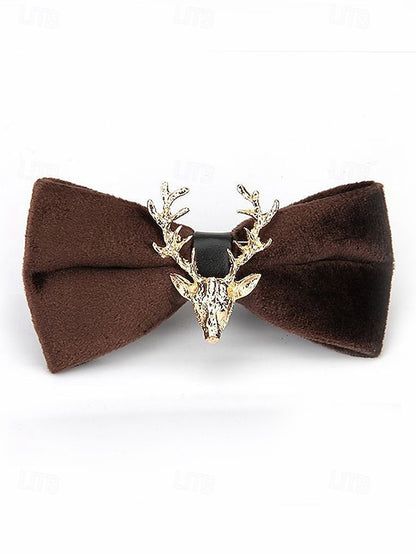 Bow with Velvet Pin Men's Deer Tie Gold Head