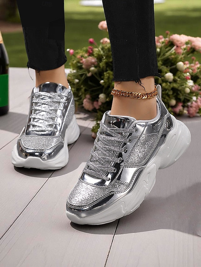 Sneakers Metallic Glitter Chunky Women's Platform with