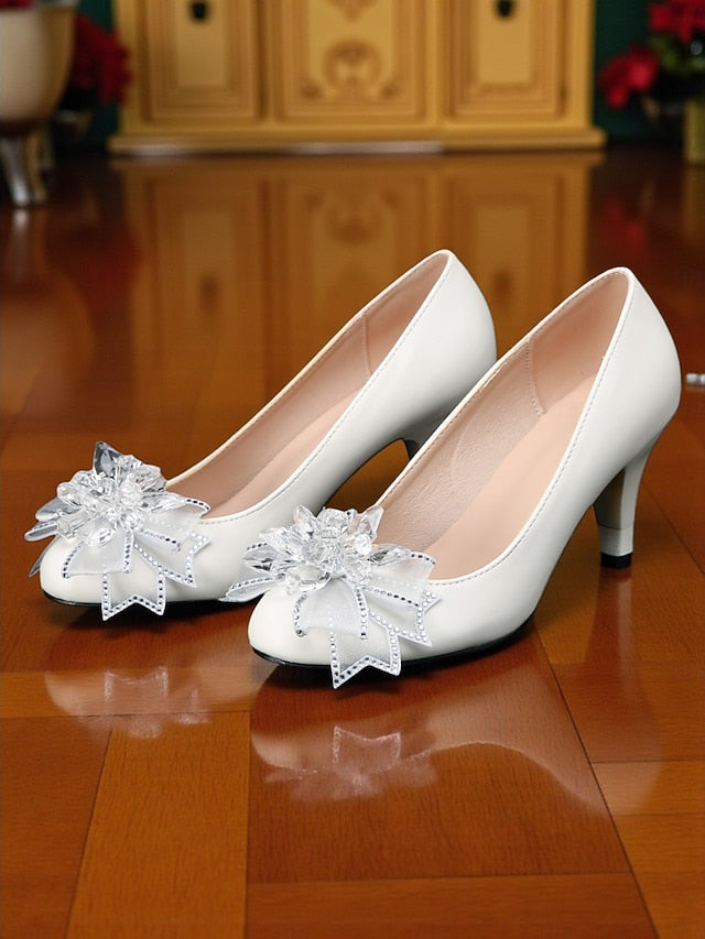 White with Heel Bow Low Wedding Shoes Women's Crystal