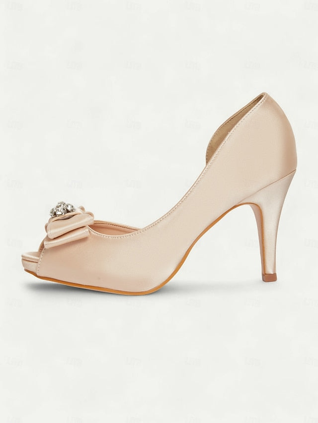 Satin Peep and Women's Toe Champagne with Heels Bow