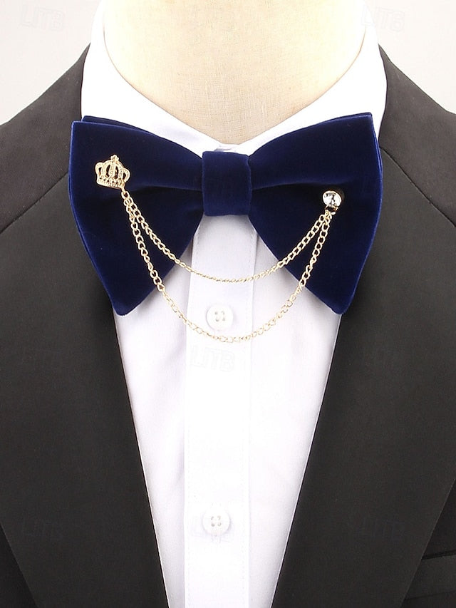 Detail Bow Men's Velvet with – and Crown Chain Tie