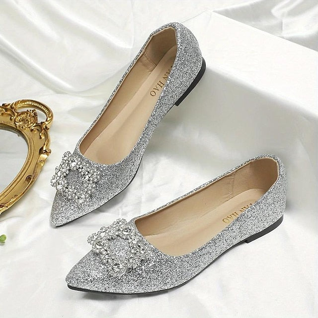 Rhinestone Glitter Silver Embellished with Flats Women's