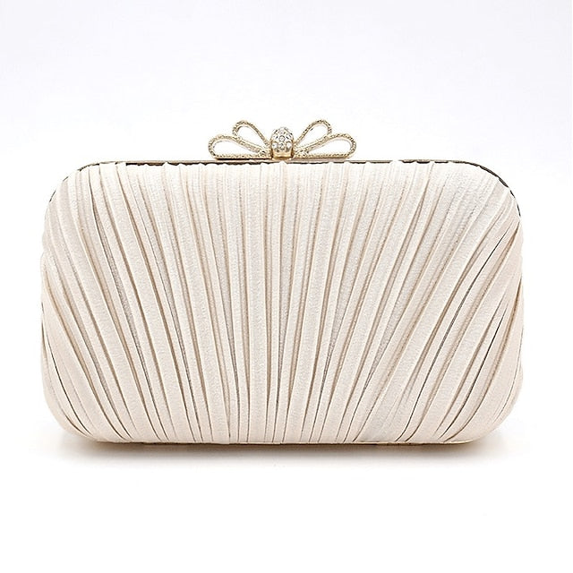 Rhinestone Women's Bag Bow White – Pleated Elegant Clutch