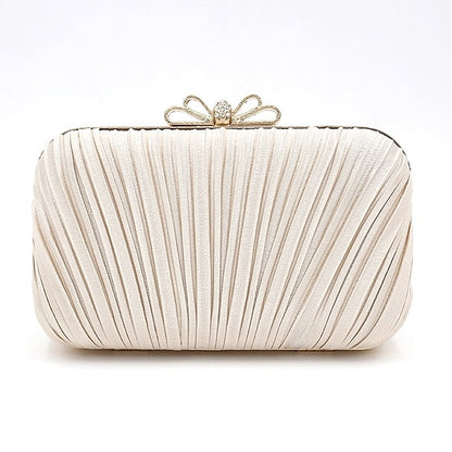 Rhinestone Women's Bag Bow White – Pleated Elegant Clutch