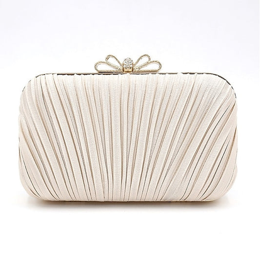 Rhinestone Women's Bag Bow White – Pleated Elegant Clutch
