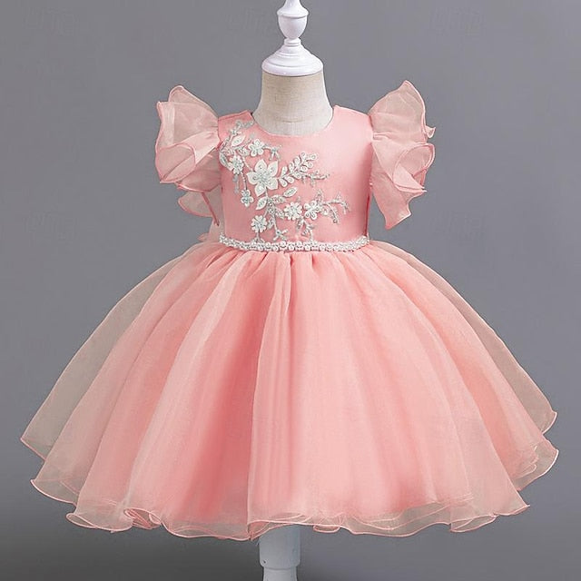 Party Sleeveless Dress Girls' Wedding Kids Floral Sequin
