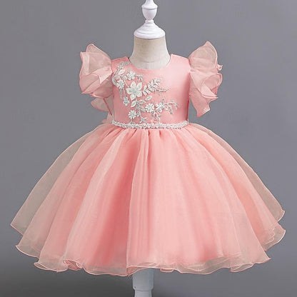 Party Sleeveless Dress Girls' Wedding Kids Floral Sequin