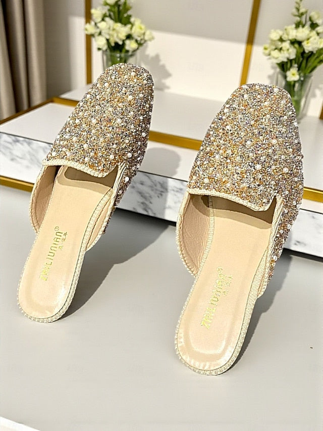 and Women's Embellished Pink Mules Rhinestone Pearl -
