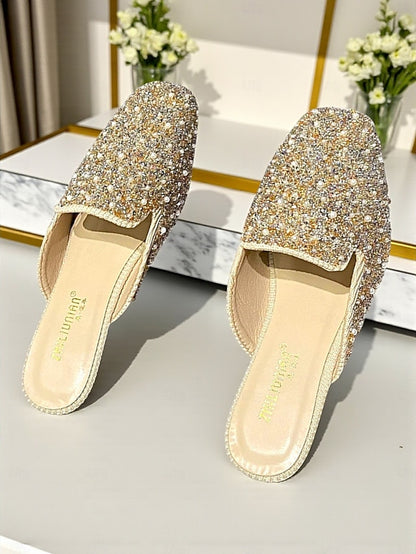 and Women's Embellished Pink Mules Rhinestone Pearl -
