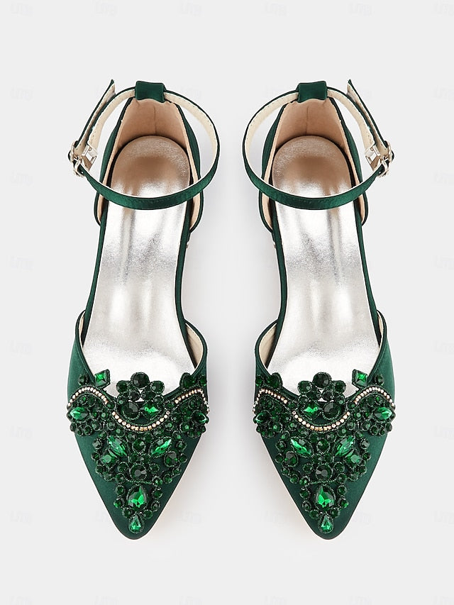 Embellished Green Vintage Gemstone Flats – Pointed-Toe Style