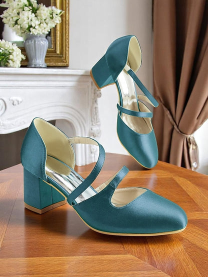 Green Women's Block Satin Elegant Heels 1950s – Jane Mary