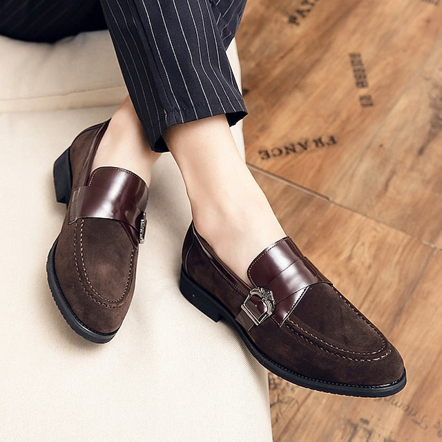 Men's Patent with Loafers Leather and Metal Strap Suede