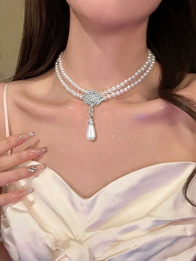 Set Double-Layer Elegant – Necklace Pearl Bridal Jewelry