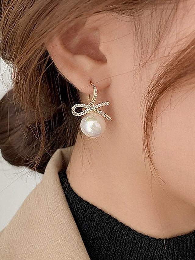 Bow Rhinestone Women's Pearl with and Earrings Christmas