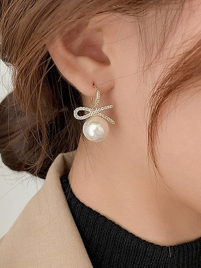 Bow Rhinestone Women's Pearl with and Earrings Christmas