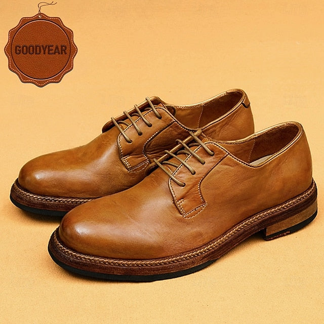 Goodyear Men's Clean with Derby Shoes Welt Leather and Tan