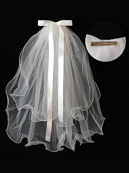Bridal Tulle Ivory Ribbon Satin Elegant - and Soft with Veil