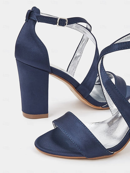 Satin Strappy – Sandals Women's Elegant Block Heel