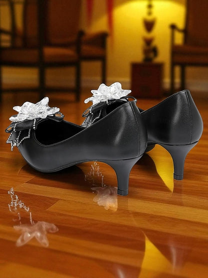 White with Heel Bow Low Wedding Shoes Women's Crystal
