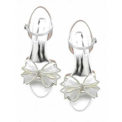 Rhinestone Detail with Kitten Luxury Bow Sandals – Bridal Heel