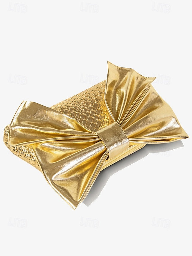 Gold Faux Bow Oversized Women's with Bag Clutch Leather