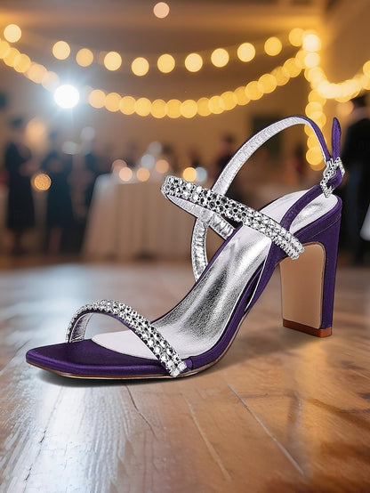 Bridal White Heel – Rhinestone Prom Block Sandals Women's